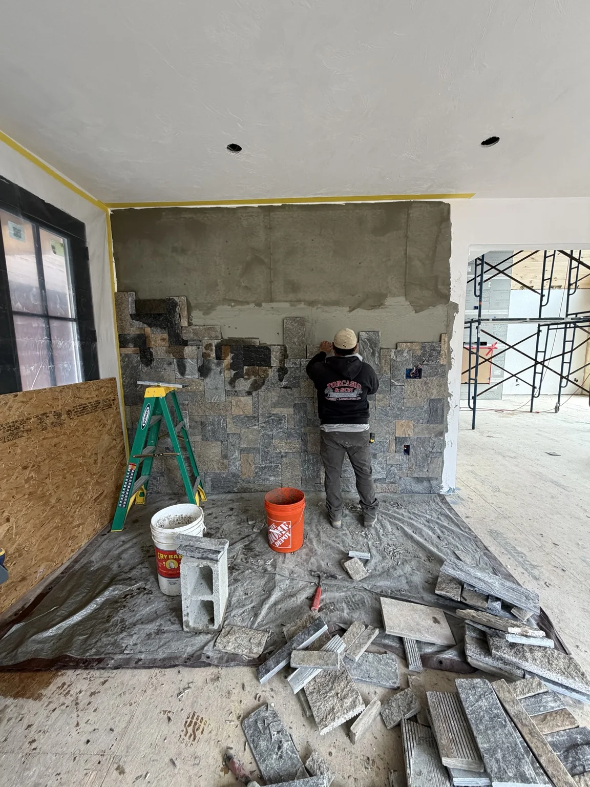 Interior stone veneer installation
