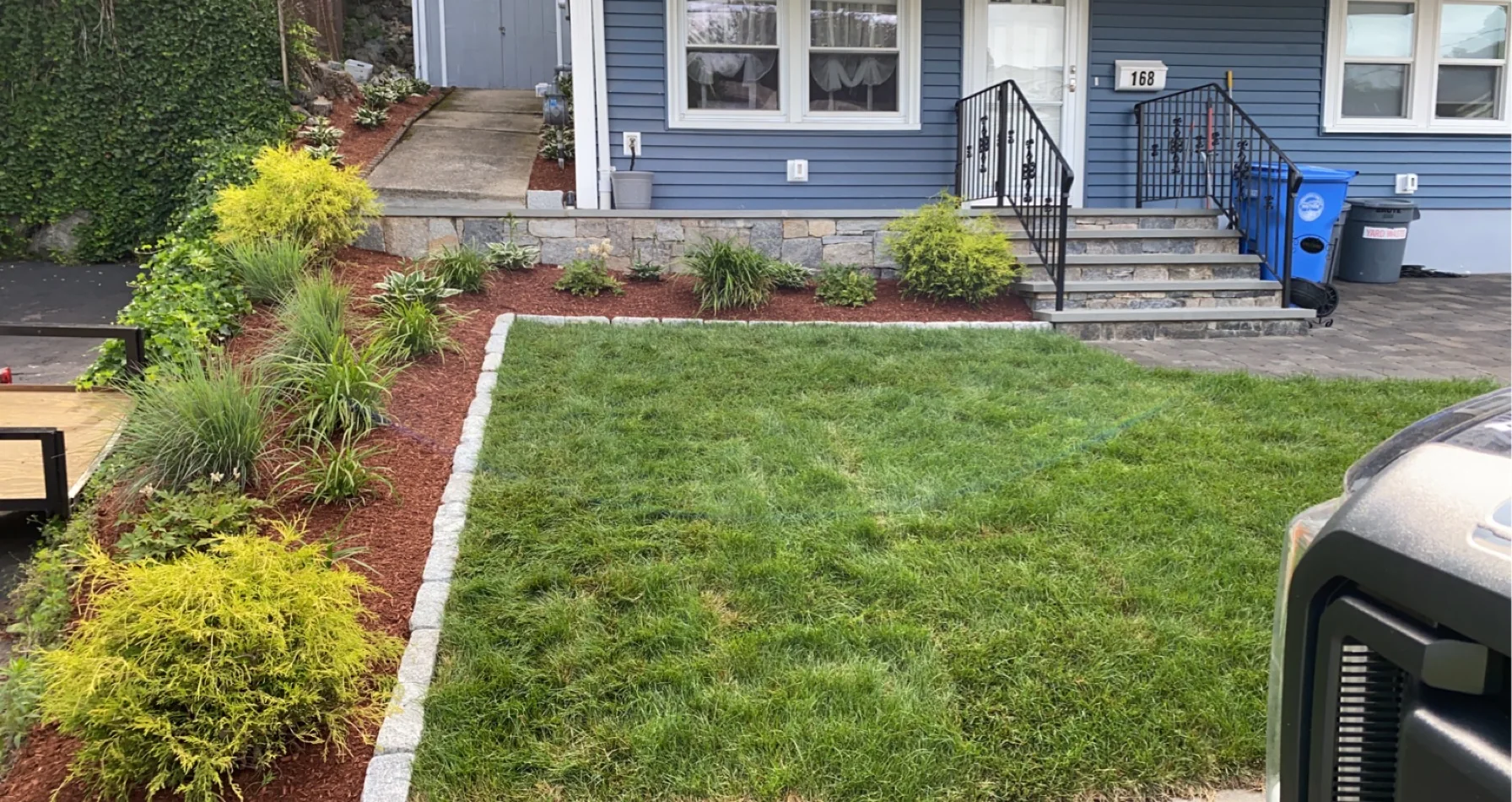 Finished front landscape and lawn